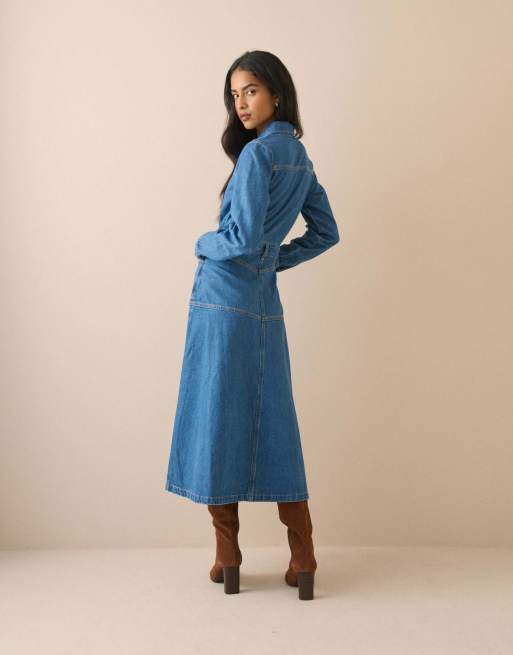 Nobody's Child Midi shirt dress in mid wash, 2 of 5