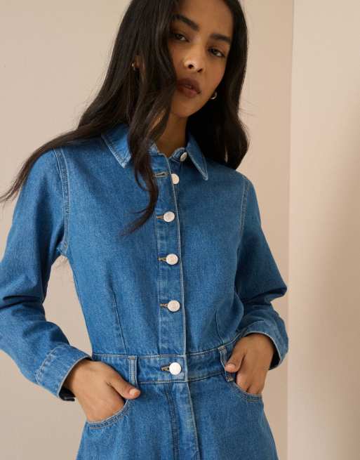 Nobody's Child Midi shirt dress in mid wash, 3 of 5