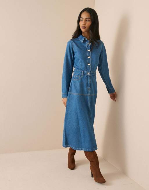 Nobody's Child Midi shirt dress in mid wash, 5 of 5