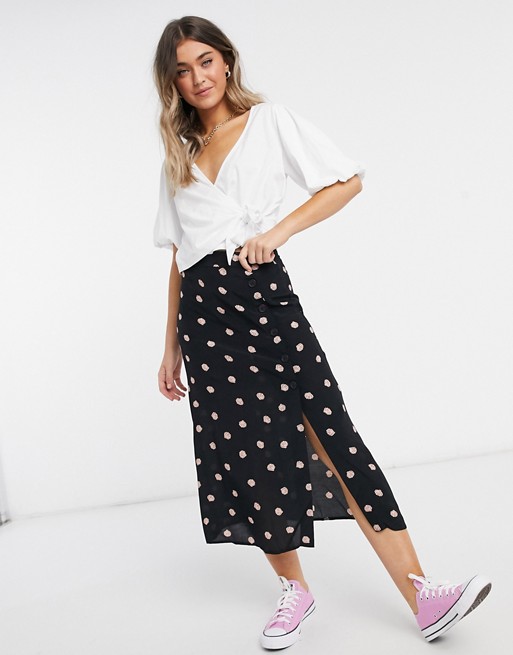 Nobody's Child midi skirt with button down side in shell print coord