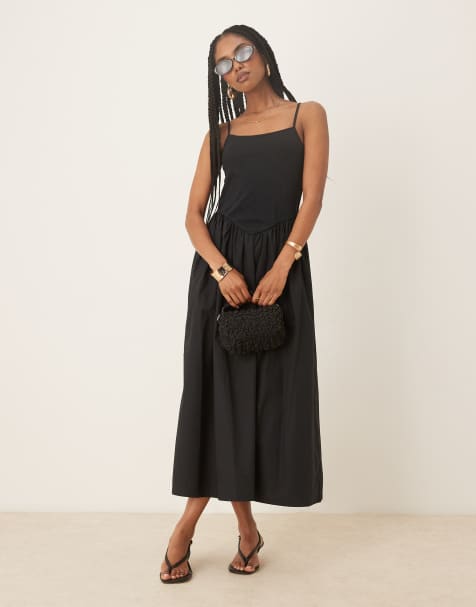 Nobody's Child – Midi-Trägerkleid in Schwarz mit v-förmiger Taille - view 1