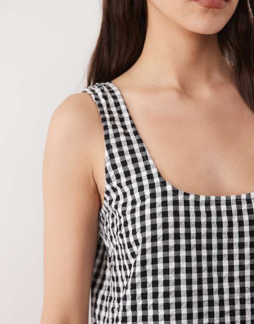 Nobody's Child - Millie - Ærmeløs minikjole i bomuld med sorte gingham-tern og sænket talje, 3 af 4