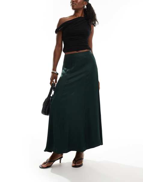 Nobody's Child Milo satin maxi skirt in green - view 1