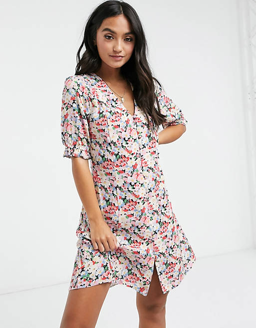 Dresses Nobody's Child mini dress with buttons in clustered flower print 