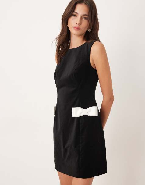 Nobody's Child – Mini-Etuikleid in Schwarz mit weißem Schleifendetail - view 1