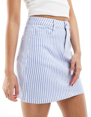 mini skirt in stripe denim-Blue