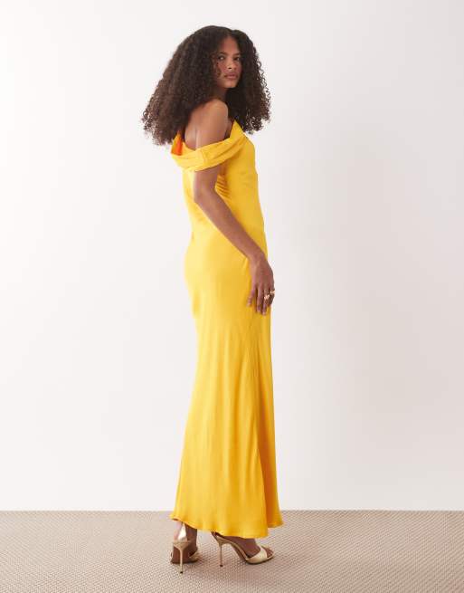 Nobody's Child - Minka - Vestito lungo in raso giallo con spalle scivolate, 3 di 4