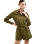 [Nobody's Child] Nobody's Child Miranda utility style playsuit in khaki-Green 6 Khaki