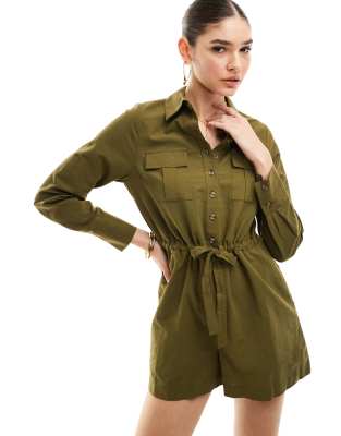 Nobody's Child Miranda Utility Style Romper In Olive-green