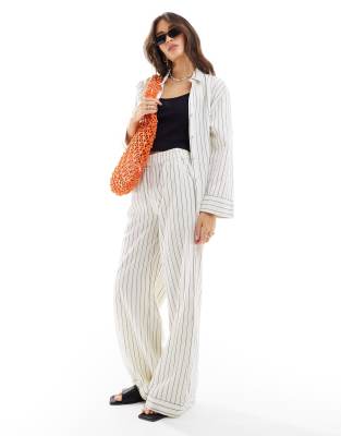 Nobody's Child Misha Wide Leg Pants In Cream Pinstripe - Part Of A Set-white