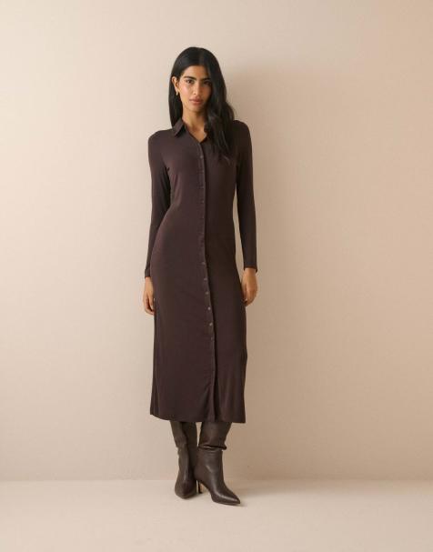 Nobody's Child Modal-rich button front midi dress in brown - view 1