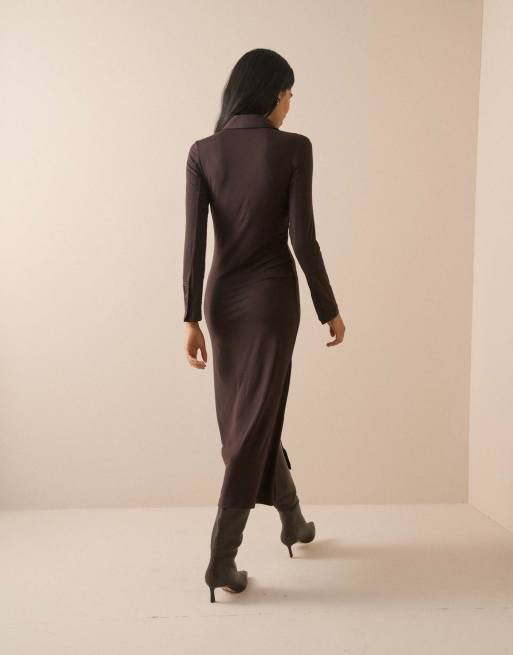 Nobody's Child Modal-rich button front midi dress in brown, 2 of 5