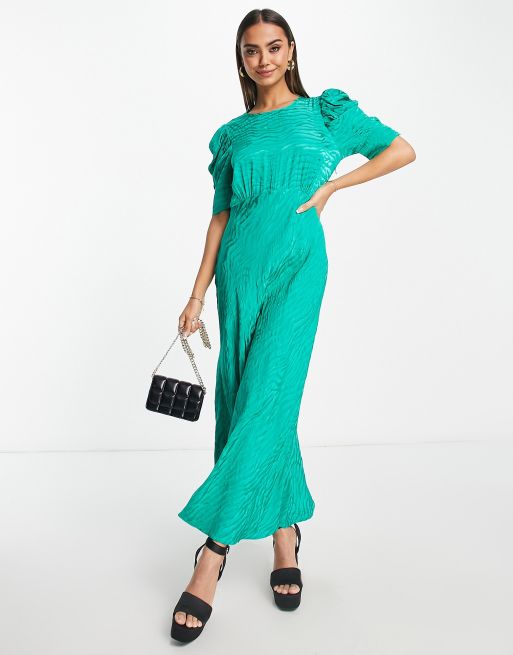 Nobody's Child Moira animal satin midi dress in green | ASOS