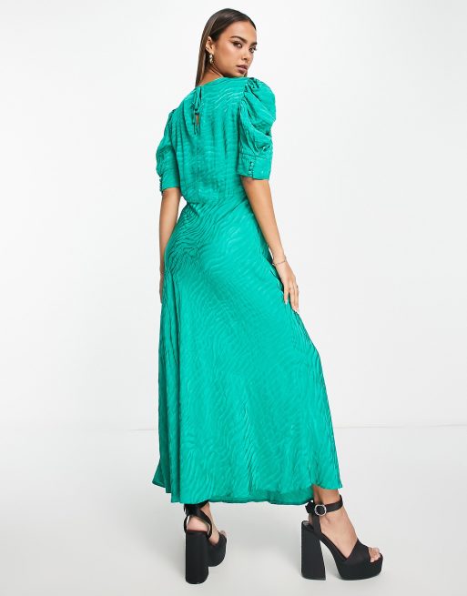 Nobody's Child Moira animal satin midi dress in green | ASOS