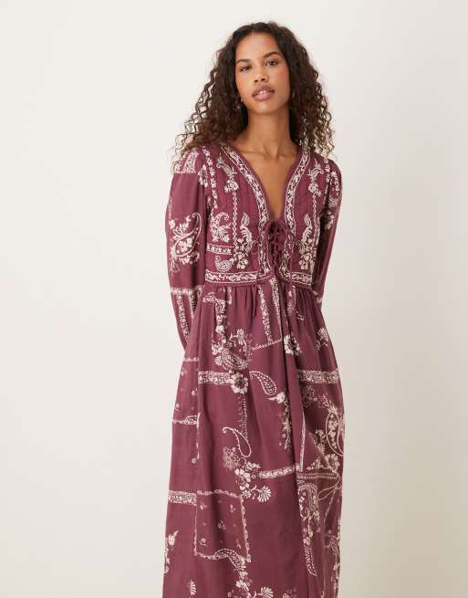 Nobody's Child Monroe vest midi dress in burgundy paisley print | ASOS
