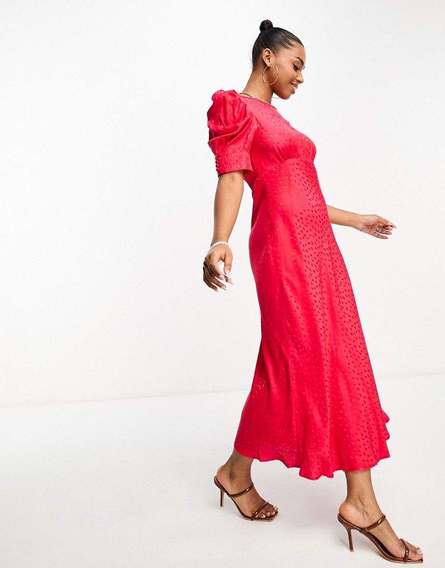 Nobody’s Child Moria midi dress with exaggerated sleeves in red satin