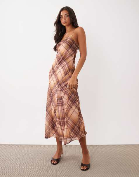 Nobody's Child Motsi chiffon cami panelled maxi dress in orange check - view 1