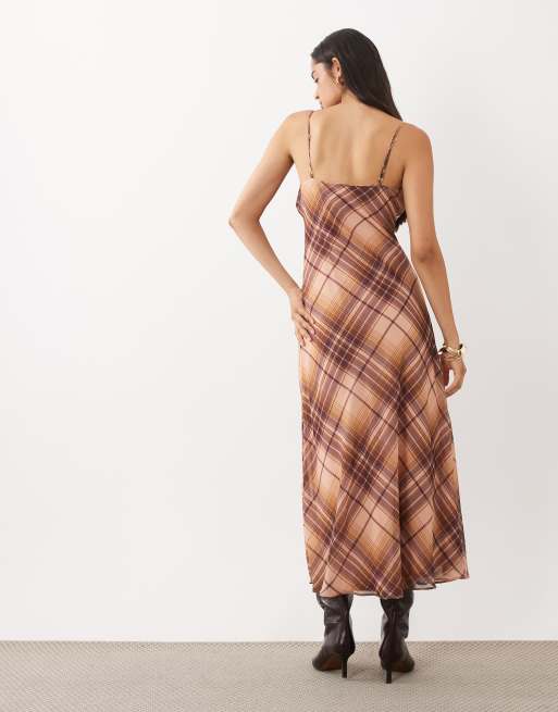 Nobody's Child Motsi chiffon cami panelled maxi dress in pink and maroon check, 3 of 4