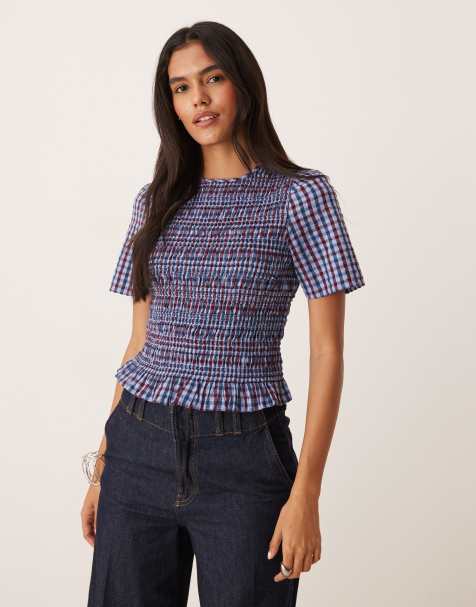 Nobody's Child - Nat - Gesmokt geruit baby tee in blauw - view 1