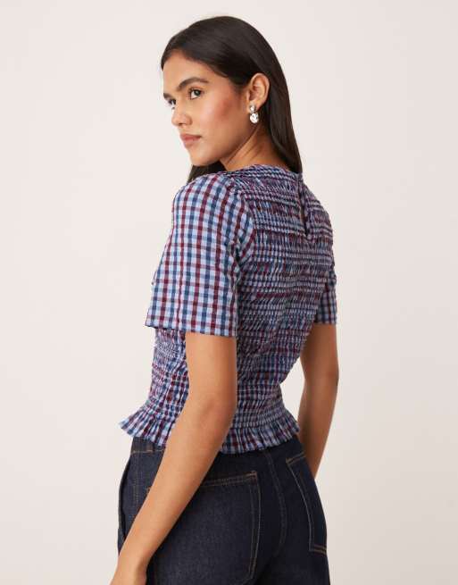 Nobody's Child Nat shirred baby tee in blue check, 4 of 4