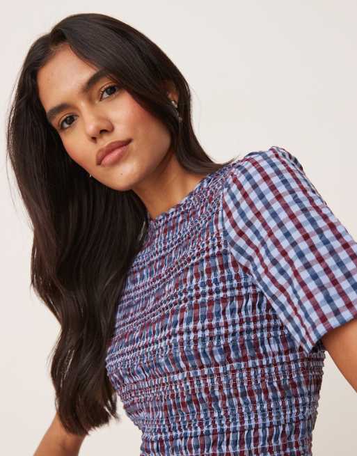 Nobody's Child Nat shirred baby tee in blue gingham, 3 of 4