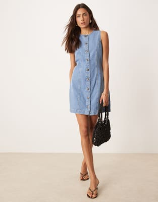 NOBODY'S CHILD NED DENIM PINNY MINI DRESS 