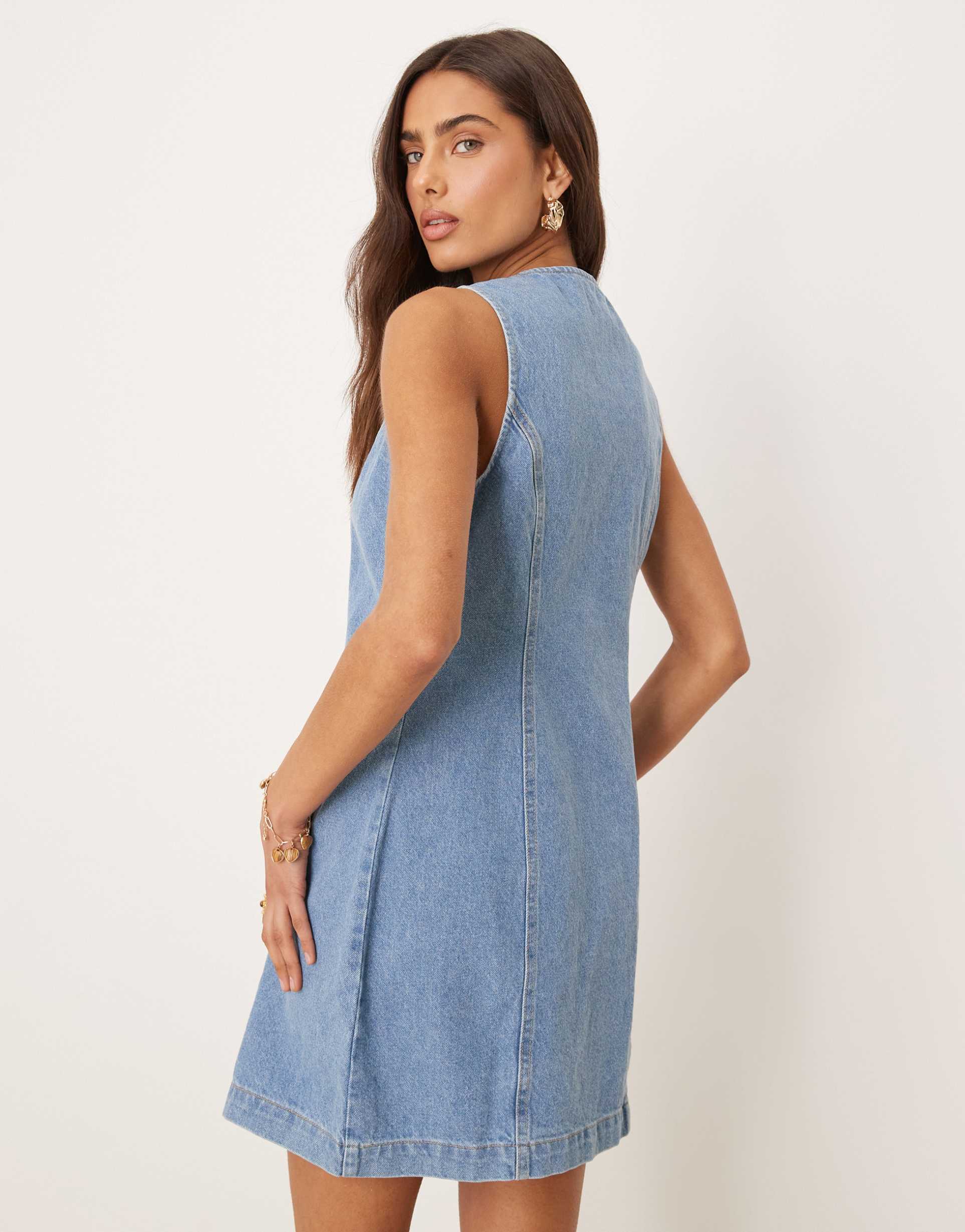 nobody's child ned denim pinny mini dress in mid vintage wash