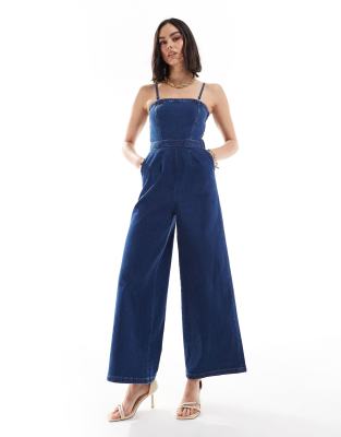 Nobody’s Child Newquay bandeau jumpsuit In denim-Blue