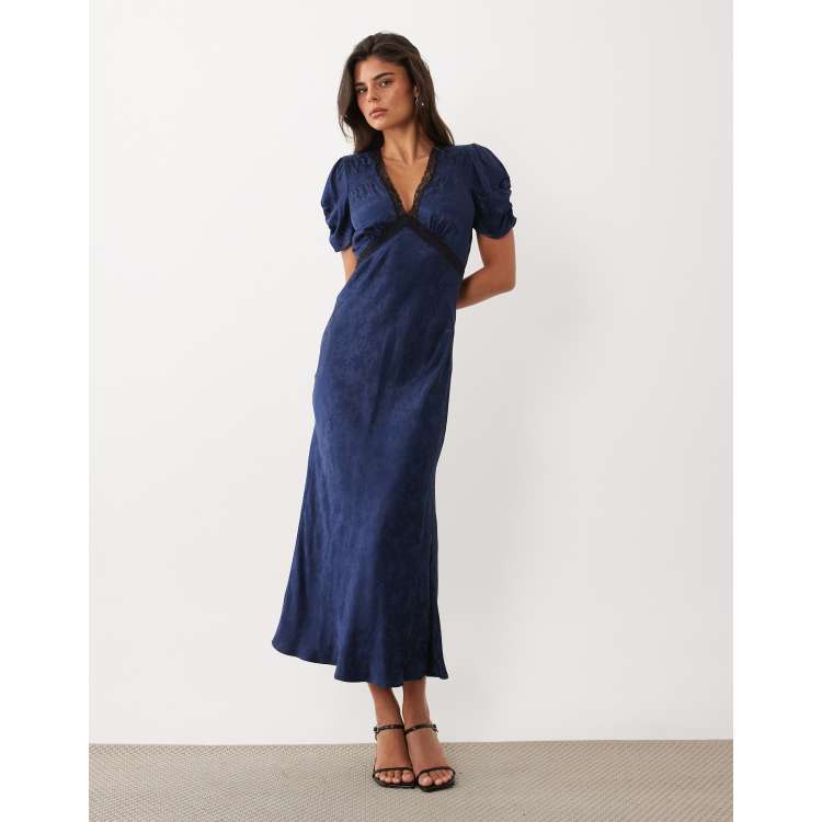 Nobody's Child Nicolette satin plunge neck lace detail cap sleeve