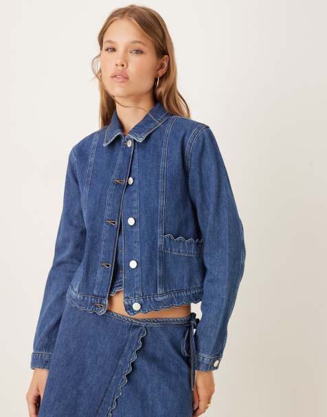 Nobody's Child scallop denim jacket co-ord in mid wash