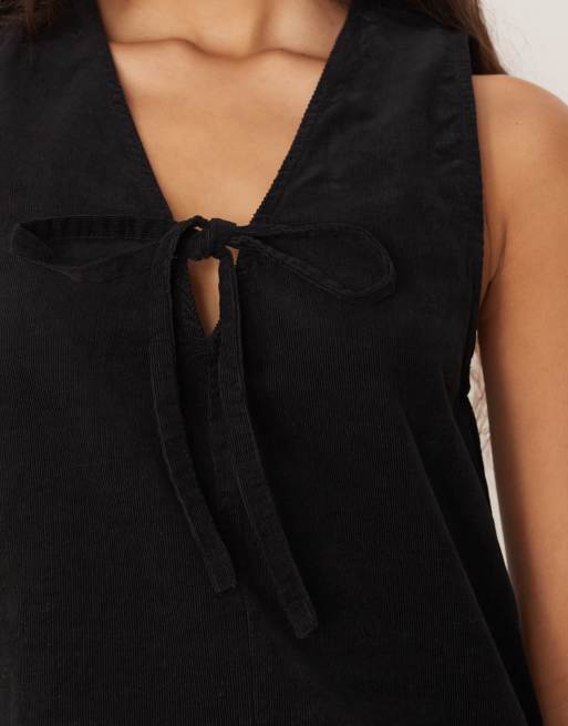 low cut pinafore dress Jumbo Corduroy Pinafore Mini Dress Green
