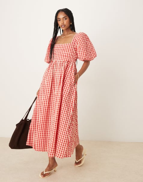 Nobody's Child Nova midi dress in red gingham - view 1
