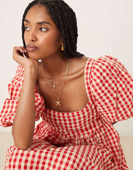 midi dress gingham Michelle Fabric has no stretch Red Gingham Zip Front Midi