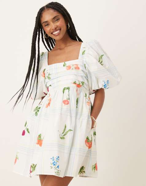 Nobody's Child Nova puff sleeve mini dress in fruit check print - view 1