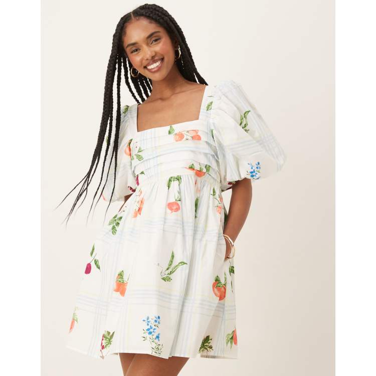 Nobody's Child Nova puff sleeve mini dress in fruit plaid print | ASOS
