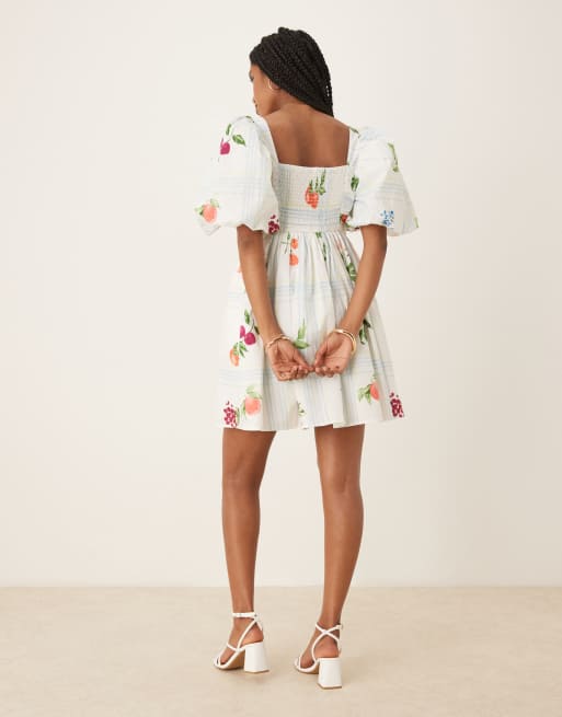 Nobody's Child Nova puff sleeve mini dress in fruit plaid print, 4 of 4