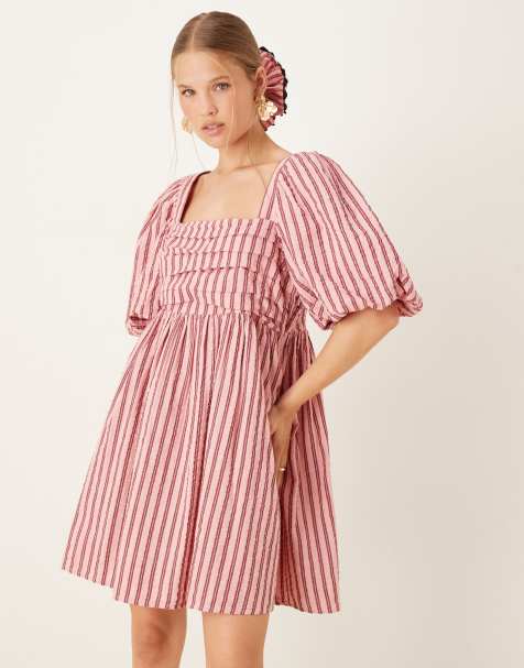 Nobody's Child Nova puff sleeve mini dress in pink stripes - view 1
