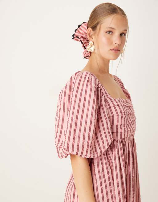 Nobody's Child Nova puff sleeve mini dress in pink stripes, 2 of 4