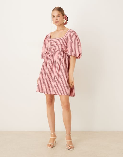 Nobody's Child Nova puff sleeve mini dress in pink stripes, 3 of 4