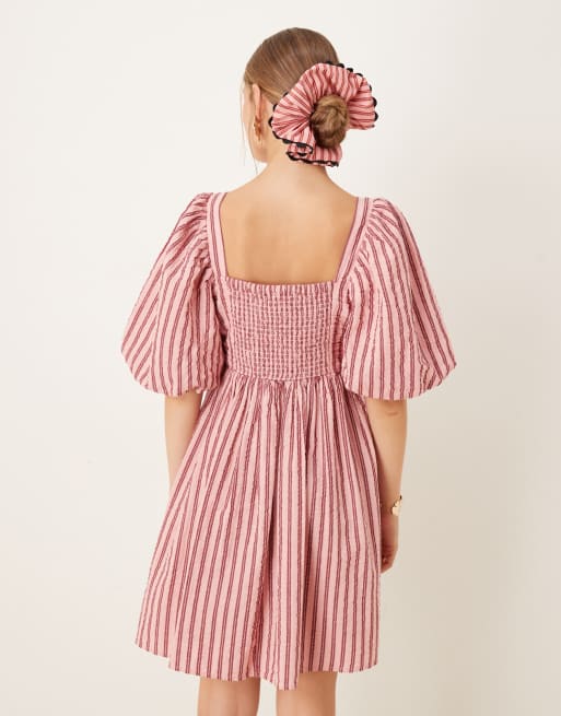 Nobody's Child Nova puff sleeve mini dress in pink stripes, 4 of 4