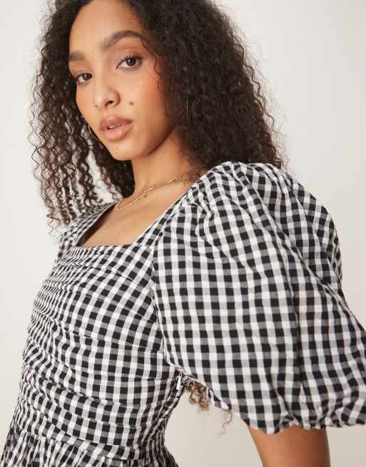 Nobody's Child Nova puff sleeve romper in black gingham, 2 of 4