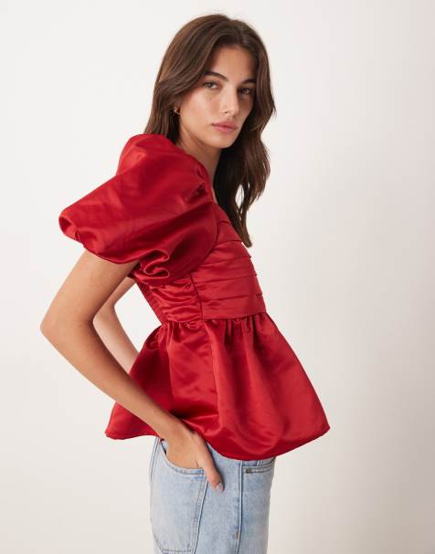 Nobody's Child Nova puff sleeve top in red - view 1