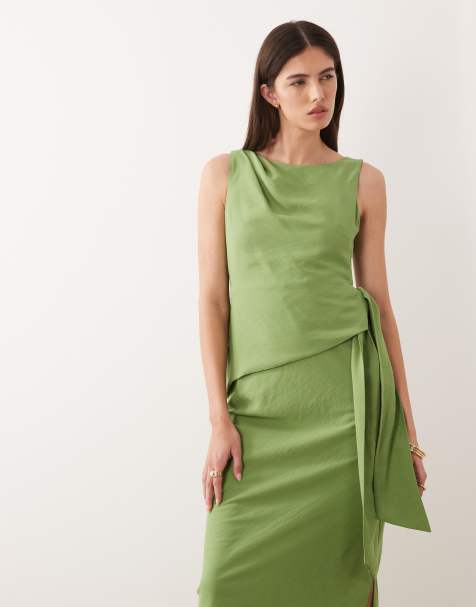 Nobody's Child Occasion Elvie boat neck sleeveless wrap detail midi dress in green - view 1