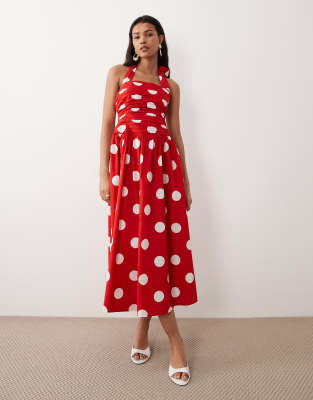 Nobody's Child Occasion Halter Midi Dress In Red