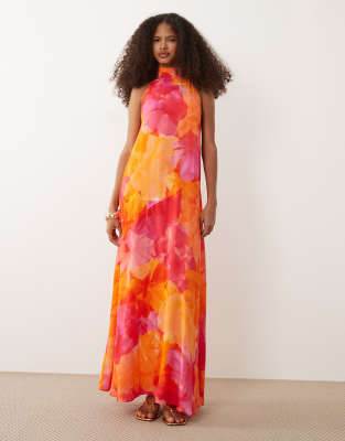 Nobody's Child Occasion Nala High Neck Sleeveless Bow Back Maxi Dress In Multi