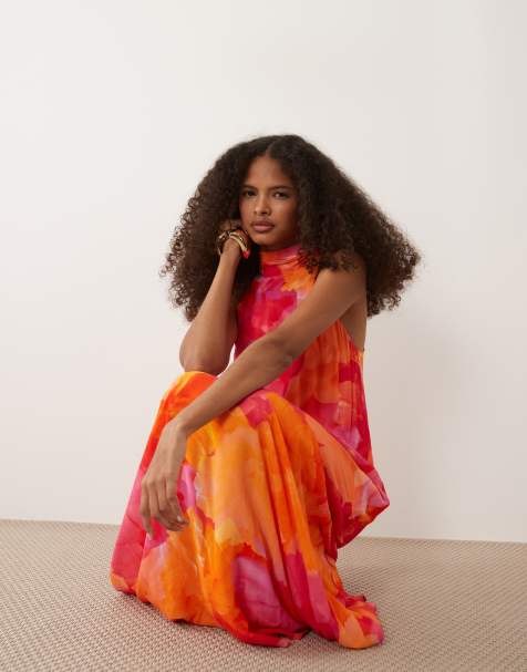 Nobody's Child Occasion Nala high neck sleeveless bow back maxi dress in orange floral - view 1