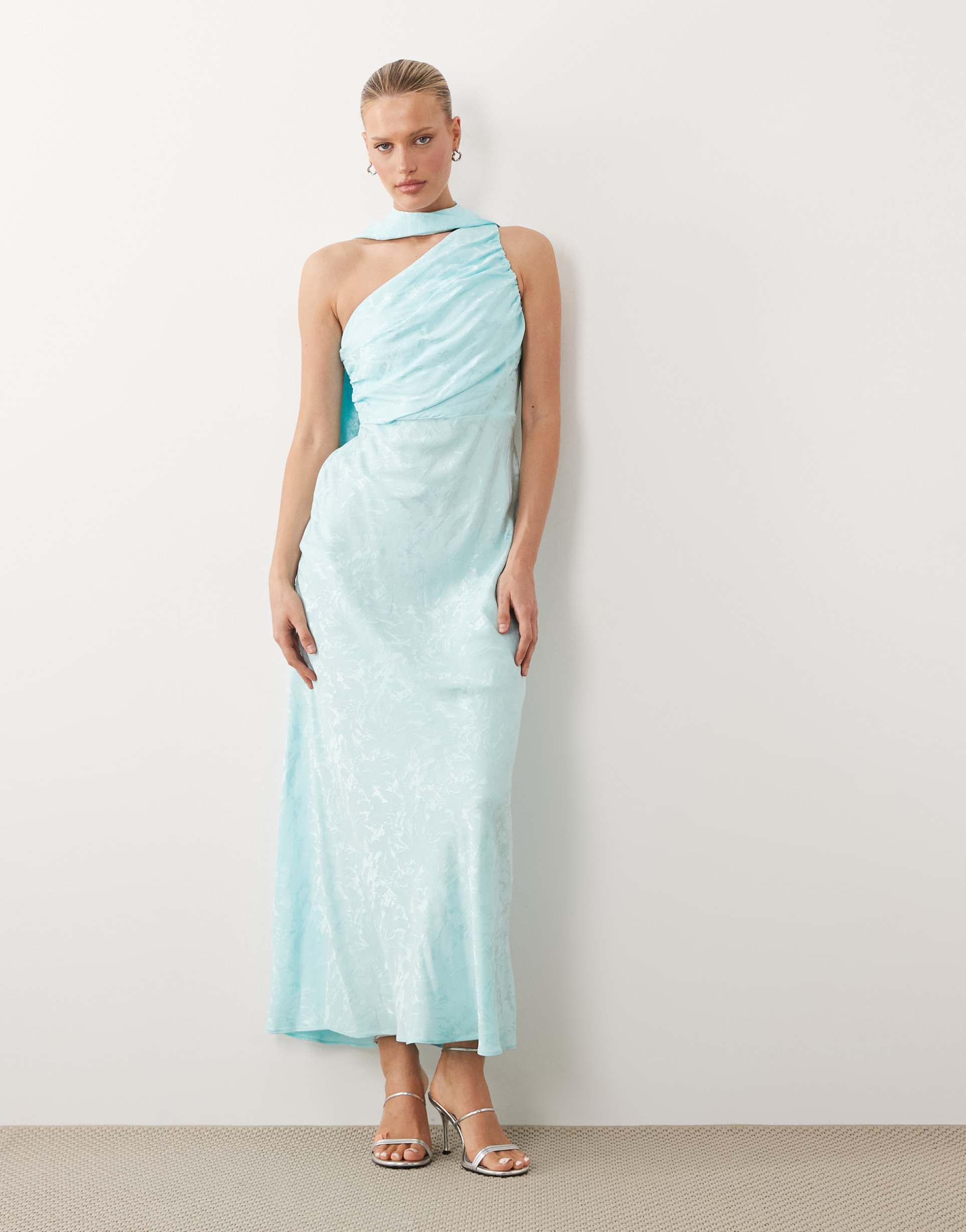 nobodys child occasion oceane satin jacquard maxi dress in turquoise blue