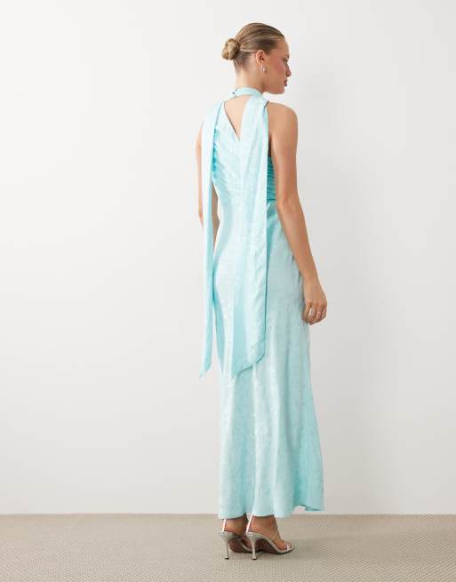 Nobodys Child - Occasion Oceane - Turkisblå maxikjole i satin-jacquard, 2 af 4
