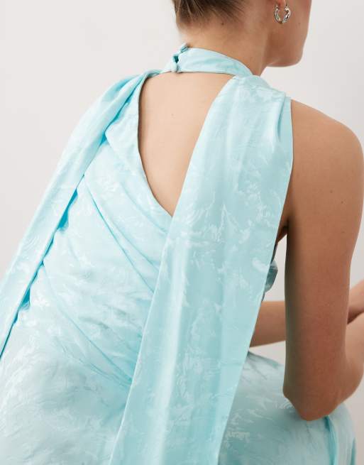 Nobodys Child - Occasion Oceane - Turkisblå maxikjole i satin-jacquard, 3 af 4