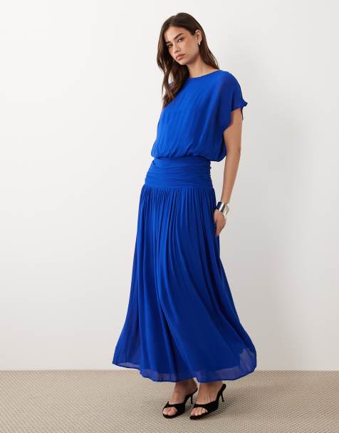 Nobody's Child – Occasion Pamela – Maxikleid in Kobaltblau mit U-Boot-Ausschnitt, drapiertem Oberteil und tiefer Taille - view 1